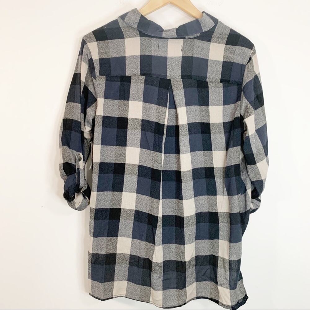 BlankNYC Blue and Tan Drape Twist Front Plaid Tunic S NWT - Picture 4 of 14